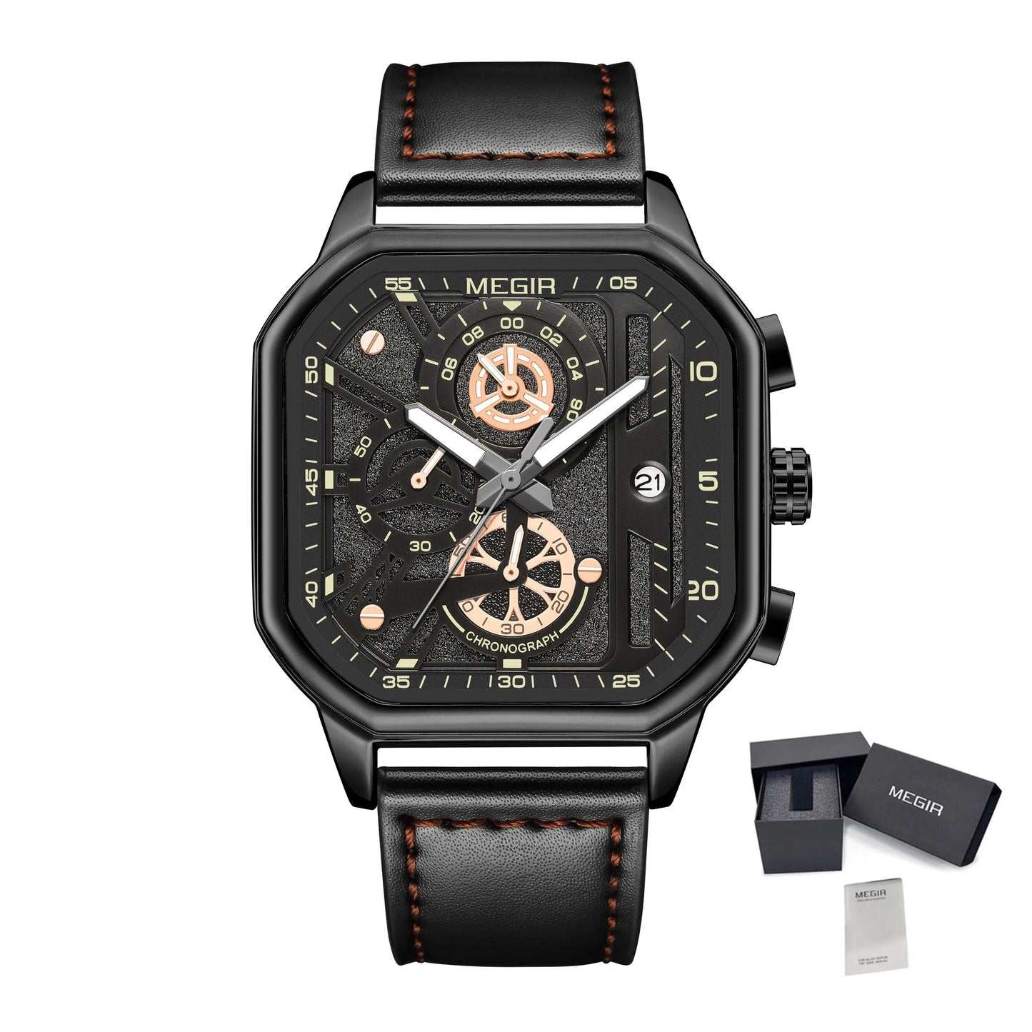 MEGIR Fashion Square Case Men's Sport Watch Quartz