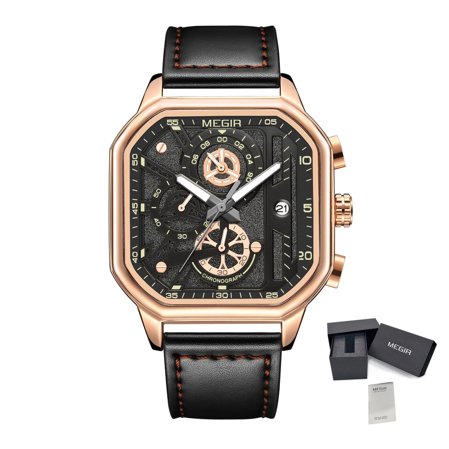 MEGIR Fashion Square Case Men's Sport Watch Quartz