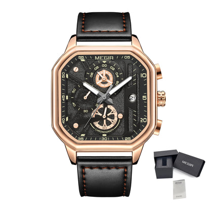 MEGIR Fashion Square Case Men's Sport Watch Quartz