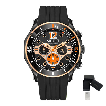 MEGIR Men's Sport Watches Chronograph Silicone Strap Waterproof