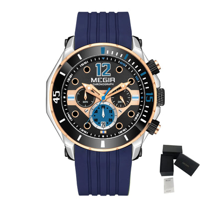 MEGIR Men's Sport Watches Chronograph Silicone Strap Waterproof