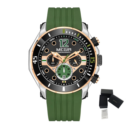 MEGIR Men's Sport Watches Chronograph Silicone Strap Waterproof