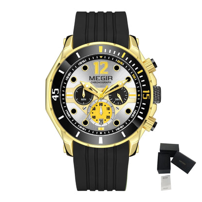 MEGIR Men's Sport Watches Chronograph Silicone Strap Waterproof