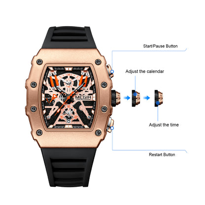 MEGIR Luxury Outdoor Sport Wristwatch for Men Silicone Waterproof