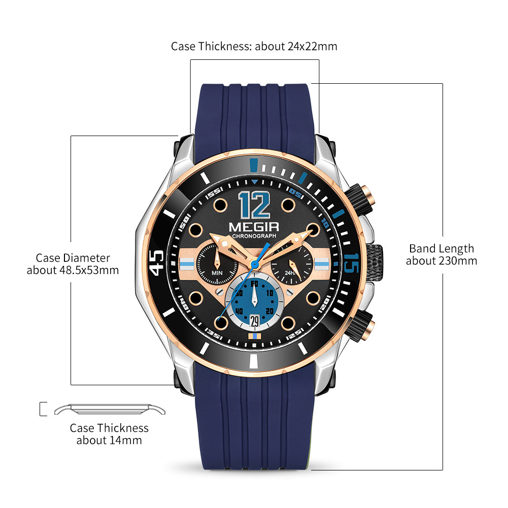 MEGIR Men's Sport Watches Chronograph Silicone Strap Waterproof