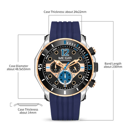 MEGIR Men's Sport Watches Chronograph Silicone Strap Waterproof