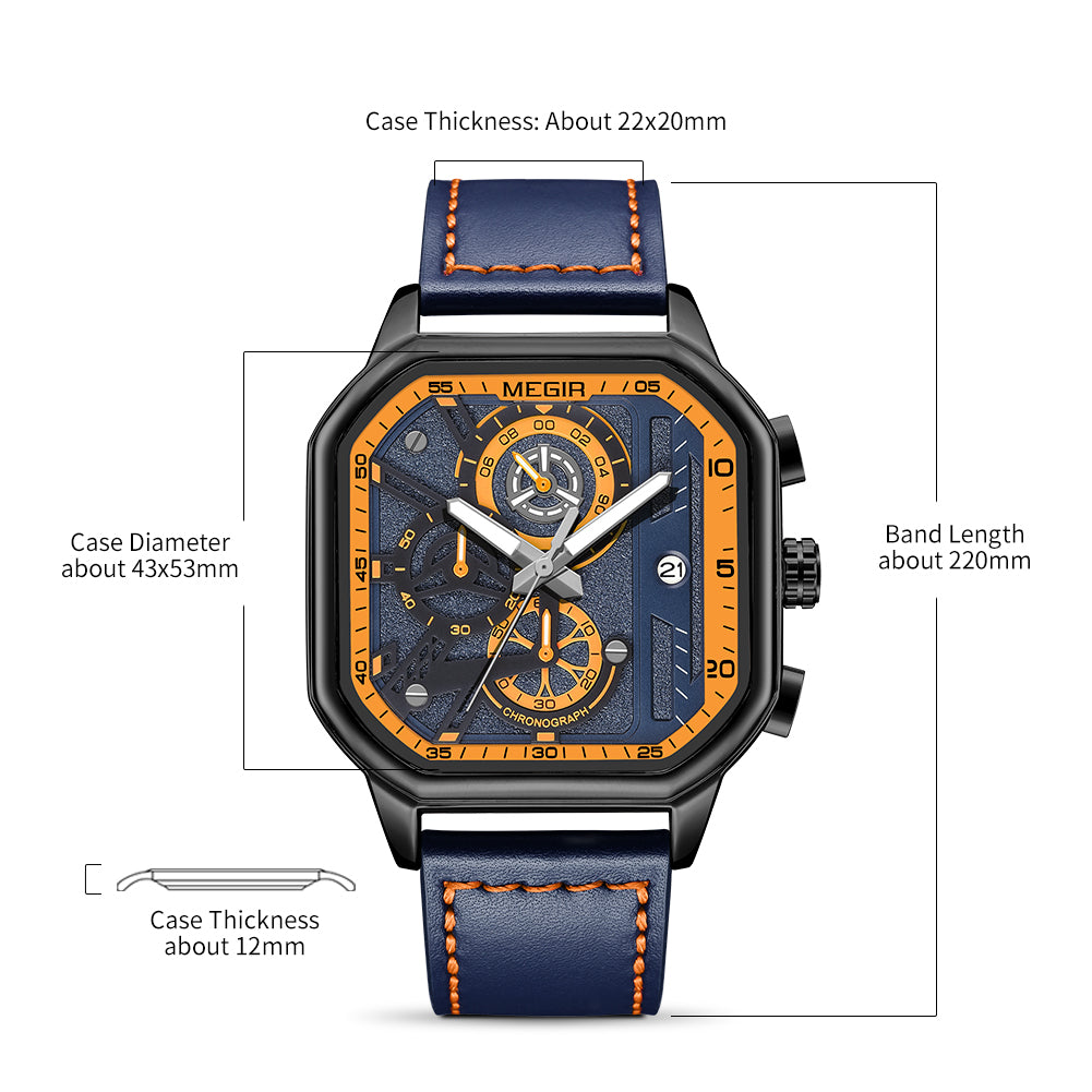 MEGIR Fashion Square Case Men's Sport Watch Quartz
