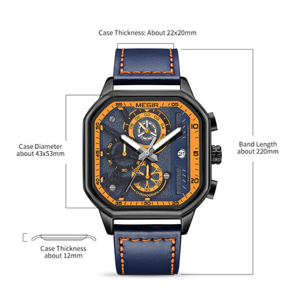 MEGIR Fashion Square Case Men's Sport Watch Quartz