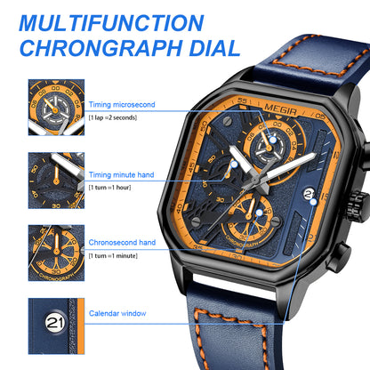 MEGIR Fashion Square Case Men's Sport Watch Quartz