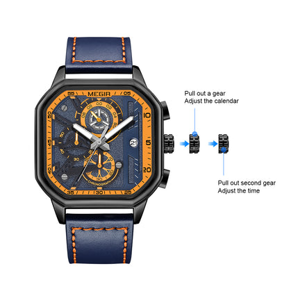 MEGIR Fashion Square Case Men's Sport Watch Quartz