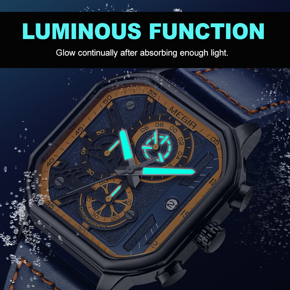 MEGIR Fashion Square Case Men's Sport Watch Quartz