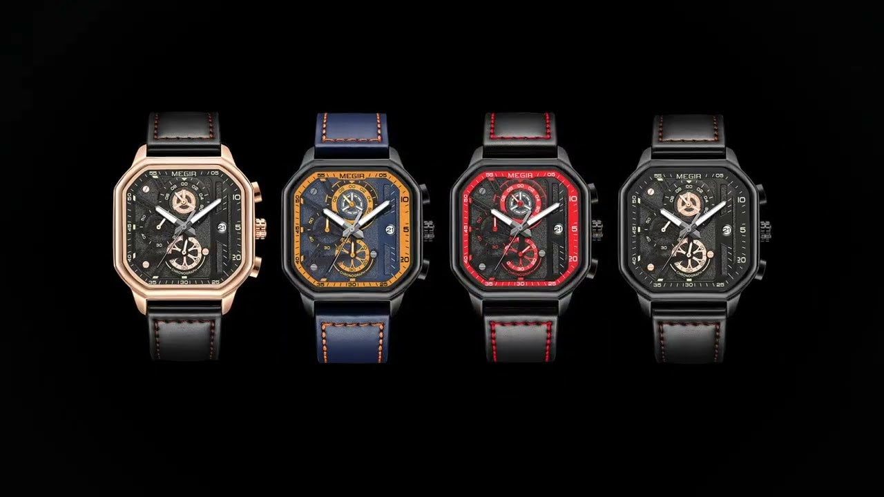 MEGIR Fashion Square Case Men's Sport Watch Quartz