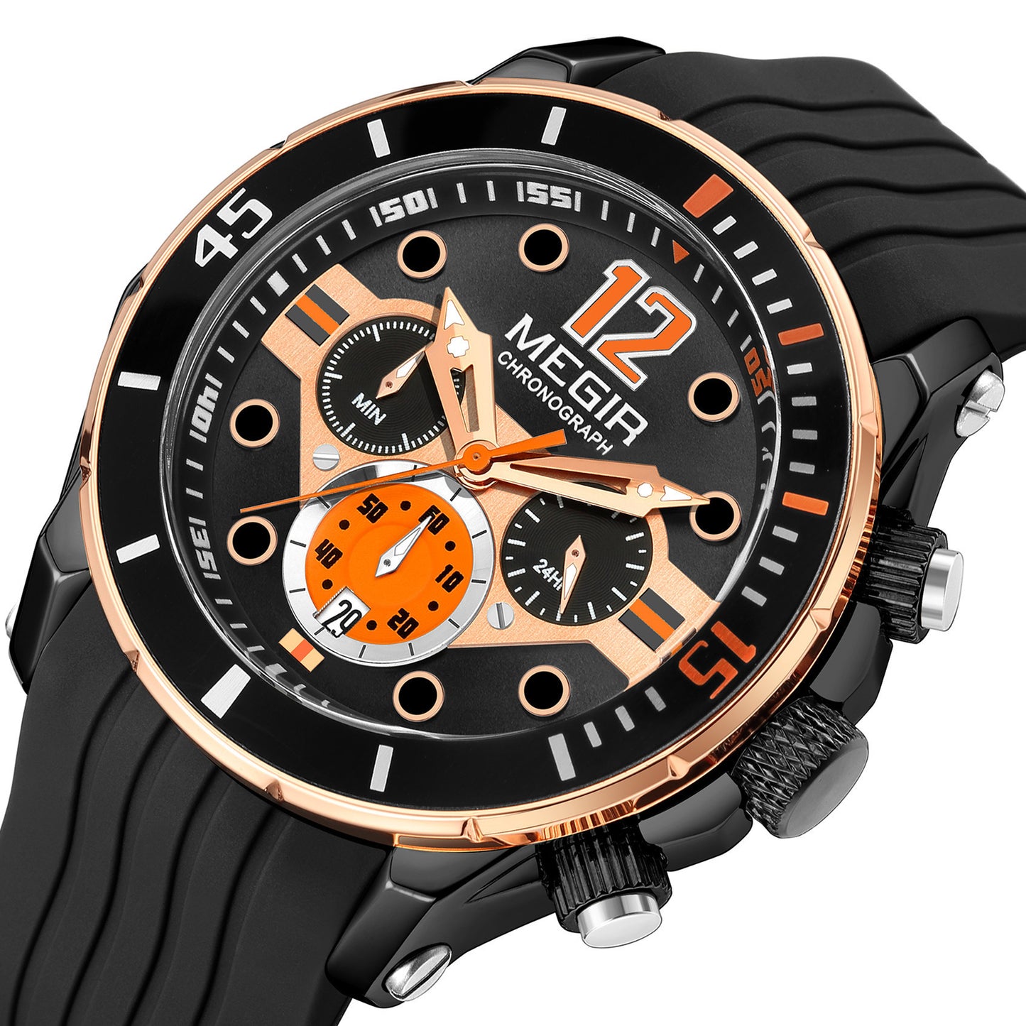 MEGIR Men's Sport Watches Chronograph Silicone Strap Waterproof