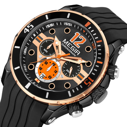 MEGIR Men's Sport Watches Chronograph Silicone Strap Waterproof