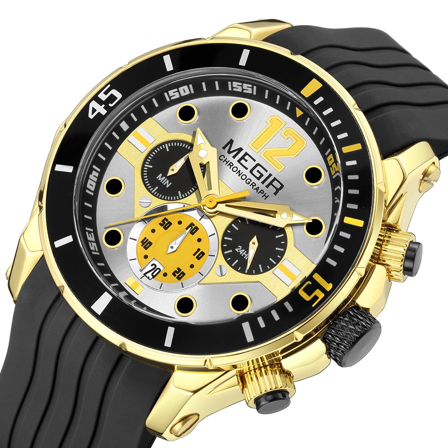 MEGIR Men's Sport Watches Chronograph Silicone Strap Waterproof