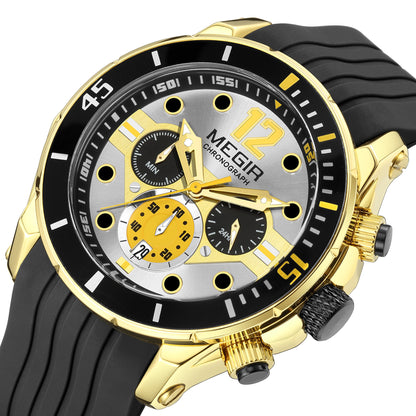 MEGIR Men's Sport Watches Chronograph Silicone Strap Waterproof