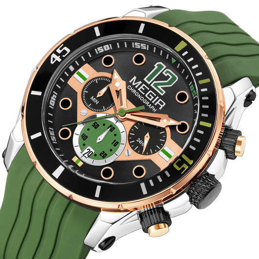 MEGIR Men's Sport Watches Chronograph Silicone Strap Waterproof