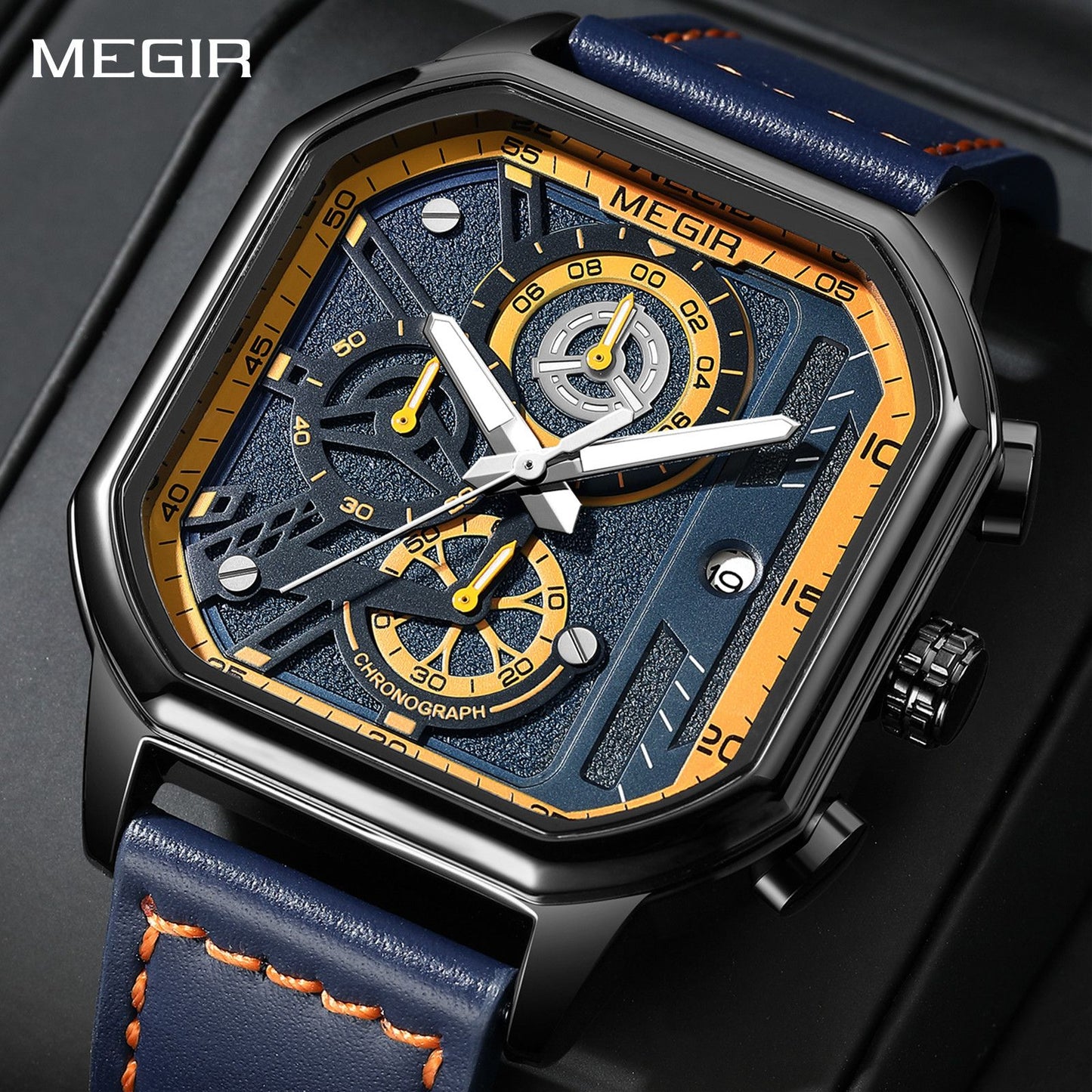 MEGIR Fashion Square Case Men's Sport Watch Quartz