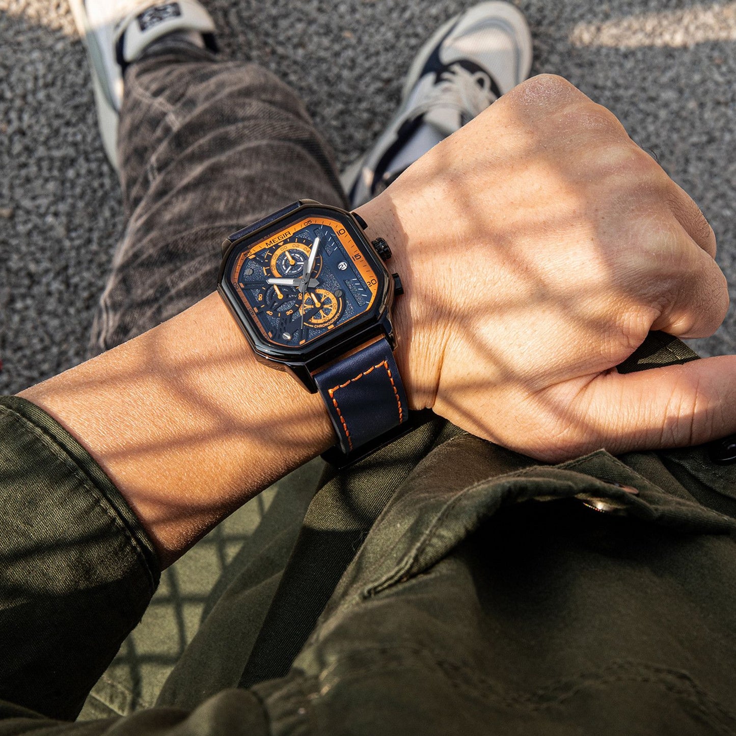 MEGIR Fashion Square Case Men's Sport Watch Quartz