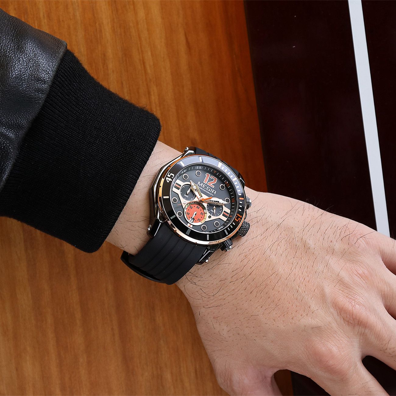 MEGIR Men's Sport Watches Chronograph Silicone Strap Waterproof