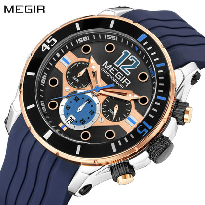 MEGIR Men's Sport Watches Chronograph Silicone Strap Waterproof
