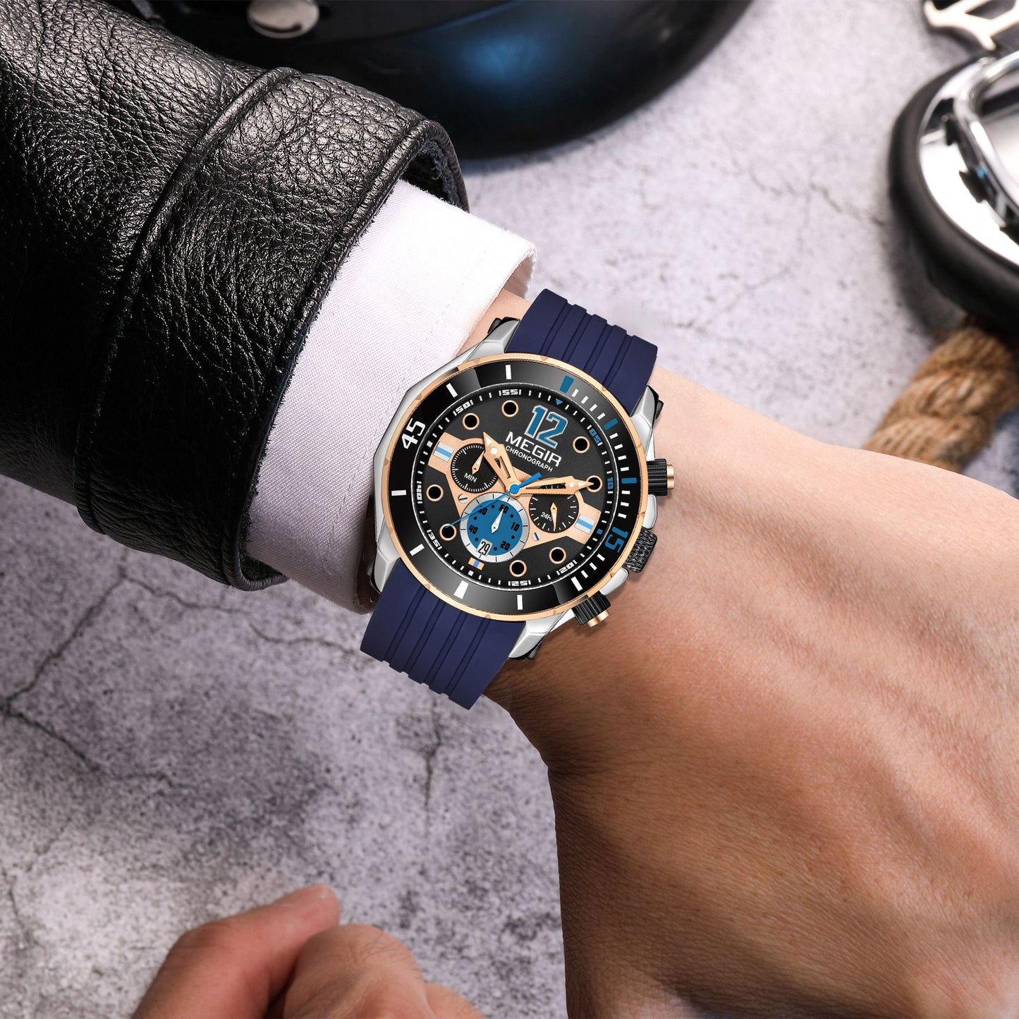 MEGIR Men's Sport Watches Chronograph Silicone Strap Waterproof