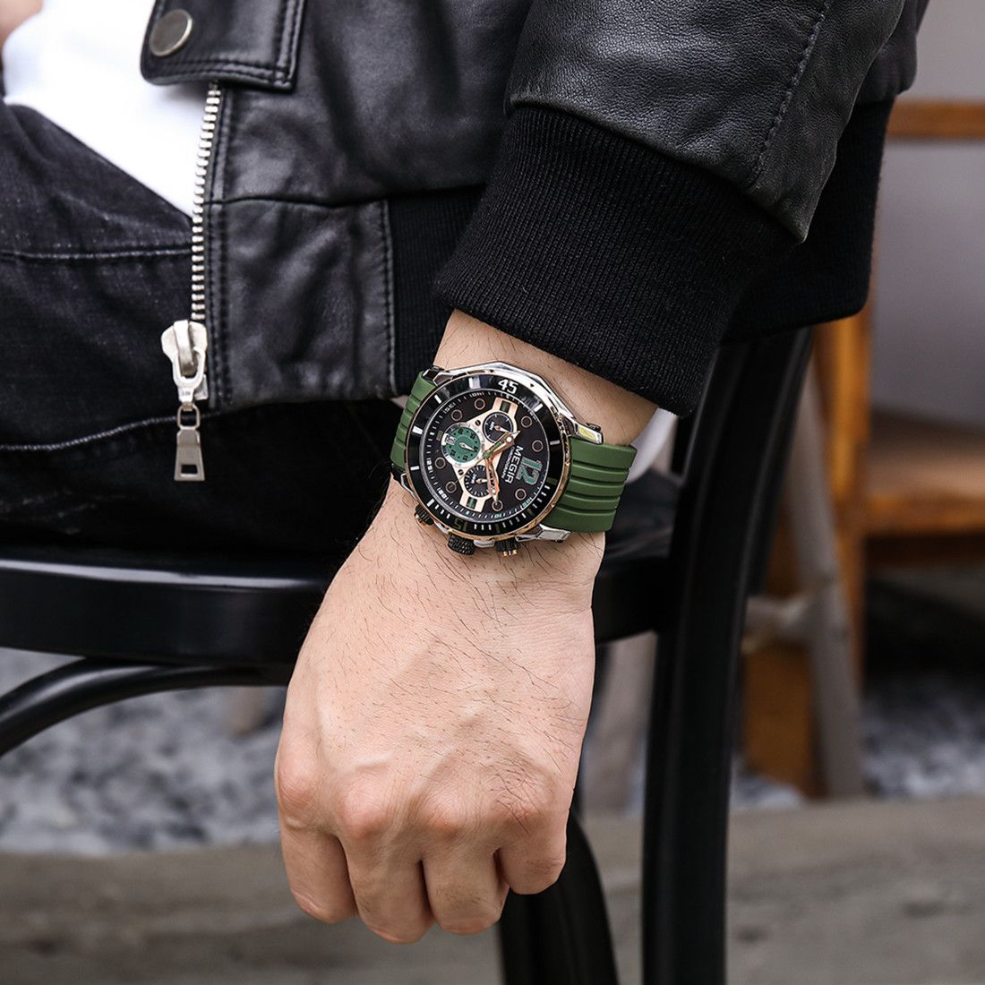 MEGIR Men's Sport Watches Chronograph Silicone Strap Waterproof