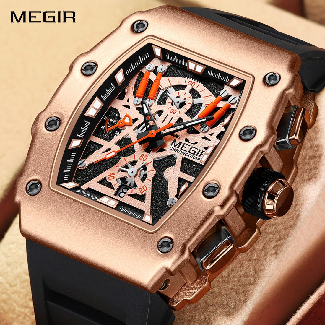 MEGIR Luxury Outdoor Sport Wristwatch for Men Silicone Waterproof
