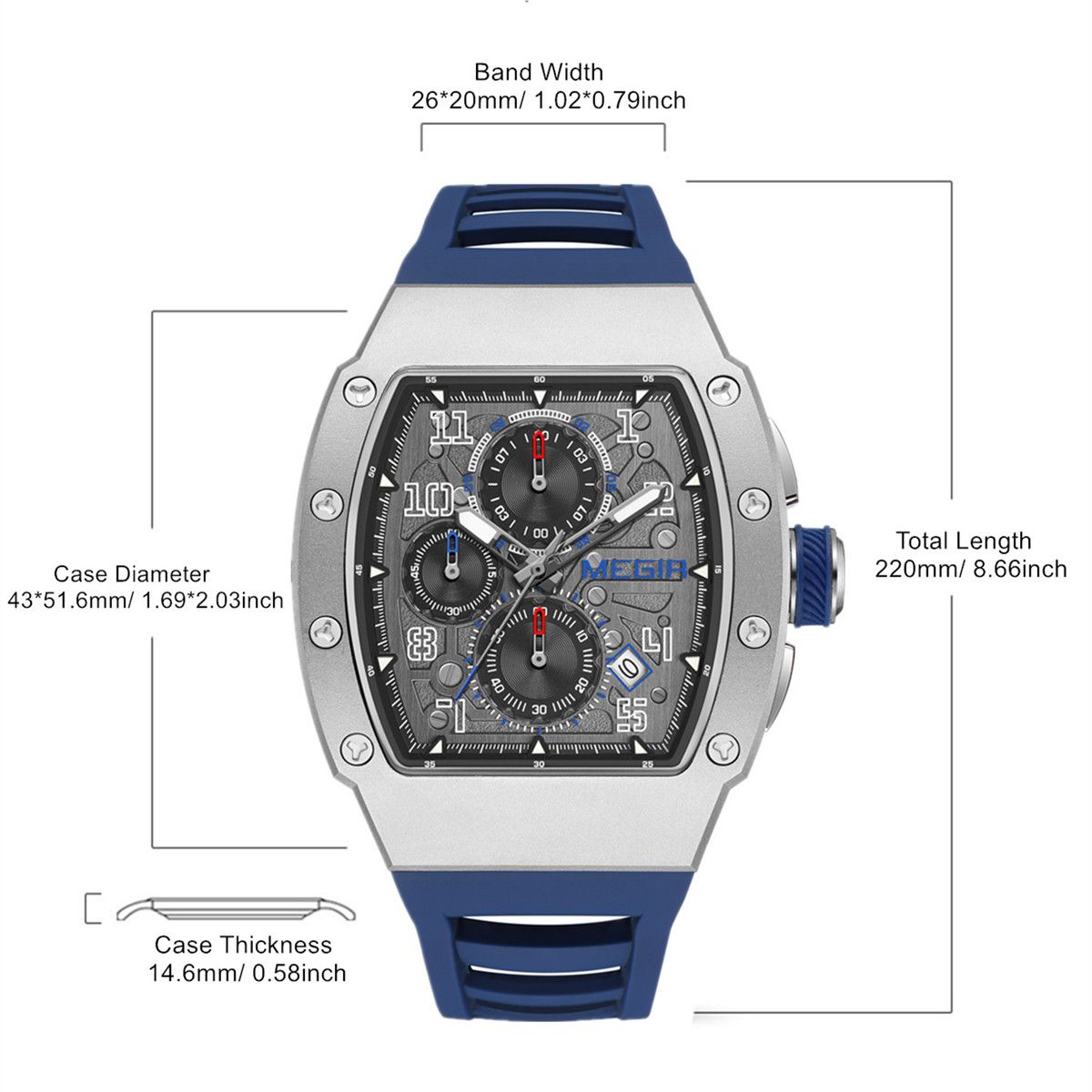 MEGIR Blue Luxury Sport Watch for Men